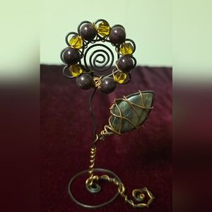 Handmade Wire Wrapped Stone and Bead Flower Brooch